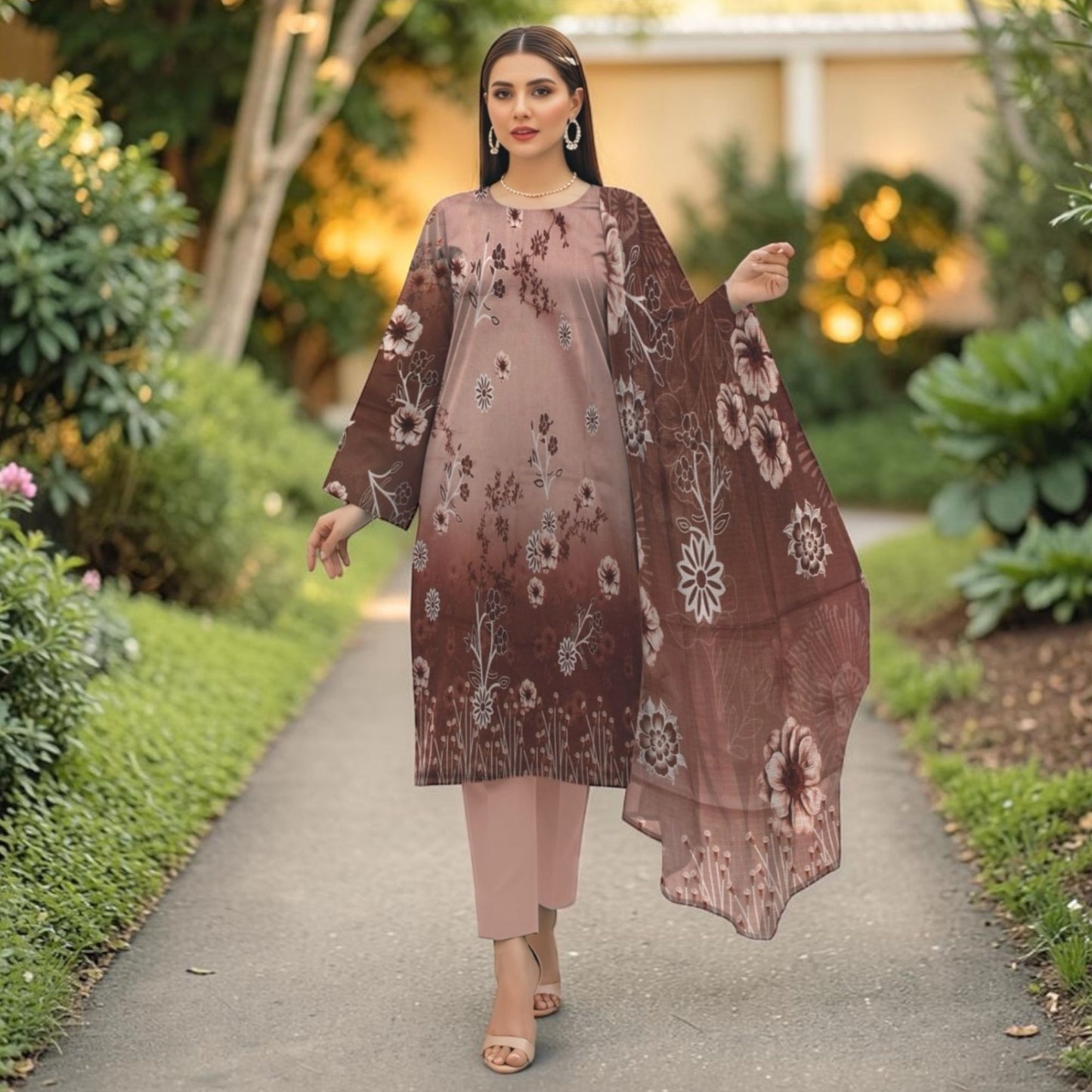 ALKARAM 3 PIECE - ZARI LAWN SUIT - BANA DORIA