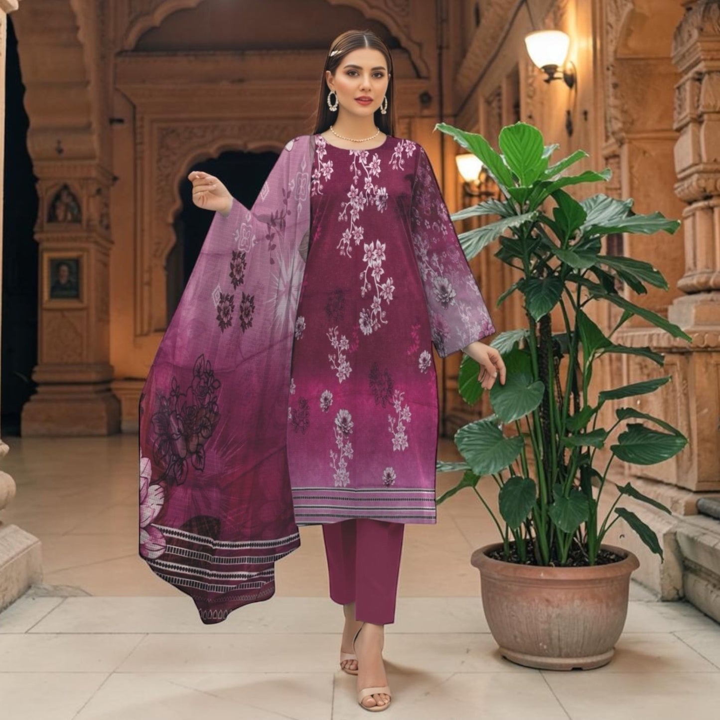 ALKARAM 3 PIECE - ZARI LAWN SUIT - BANA DORIA