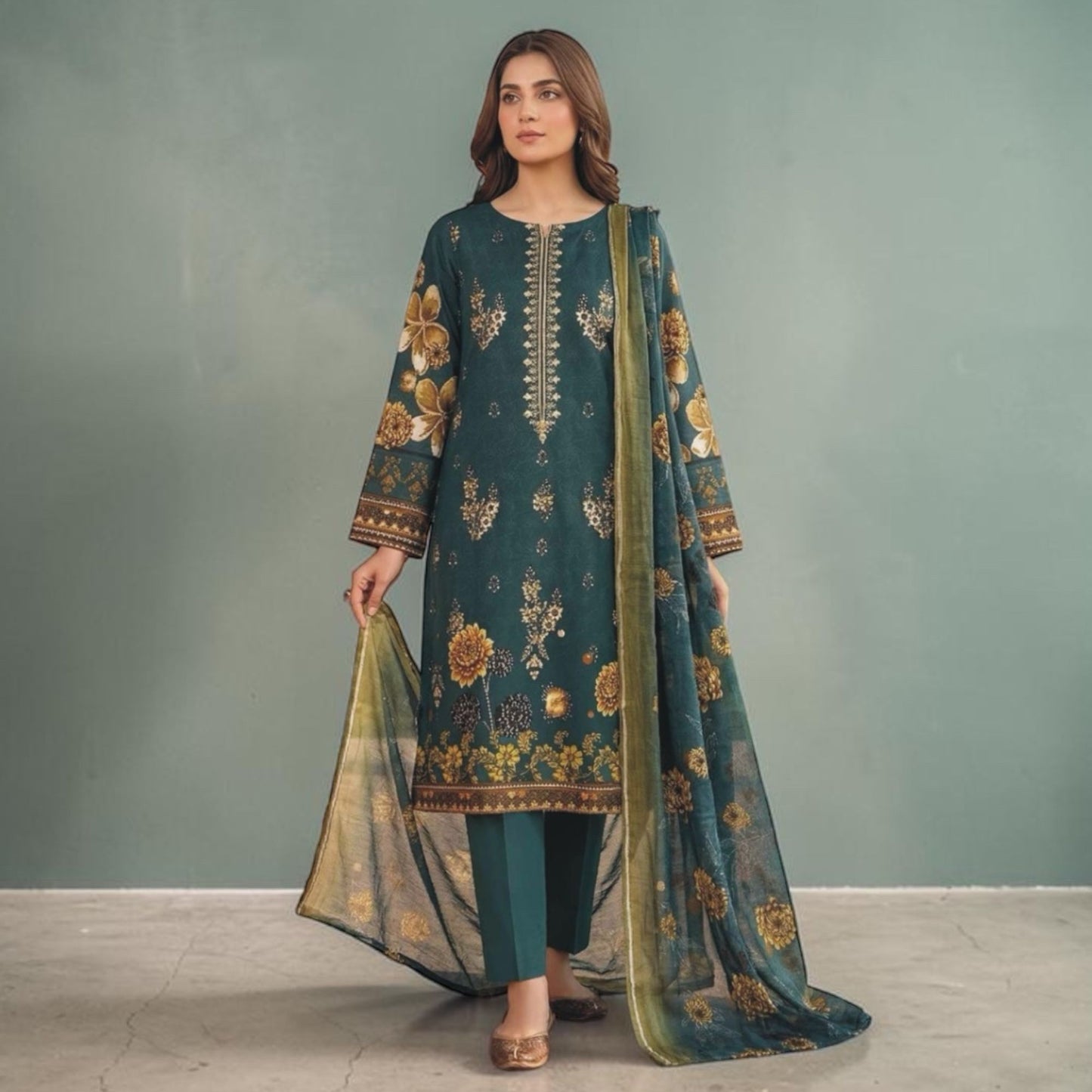 CHARIZMA 3 PIECE - EMBROIDERED FRONT-BAMBER DUPATTA