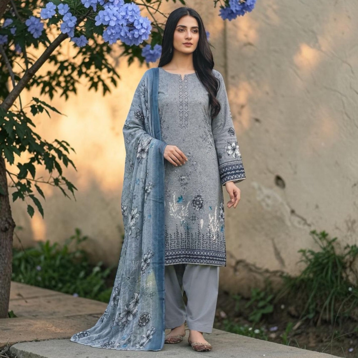 CHARIZMA 3 PIECE - EMBROIDERED FRONT-BAMBER DUPATTA