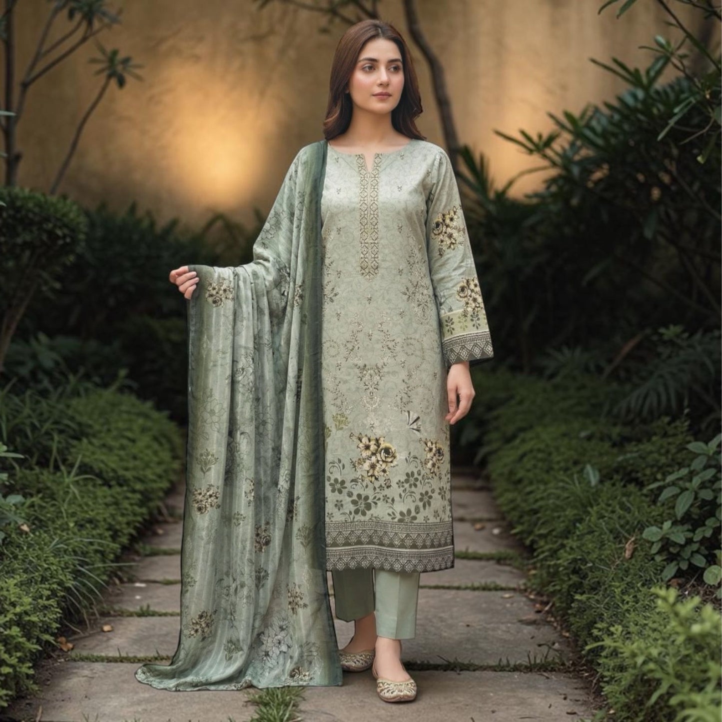 CHARIZMA 3 PIECE - EMBROIDERED FRONT-BAMBER DUPATTA