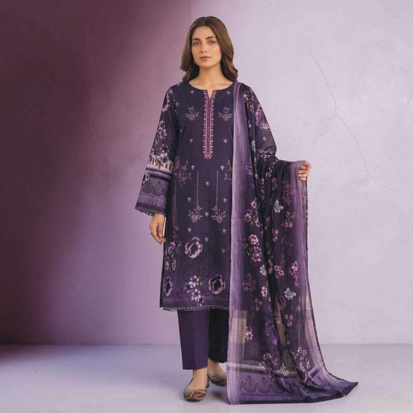 CHARIZMA 3 PIECE - EMBROIDERED FRONT-BAMBER DUPATTA