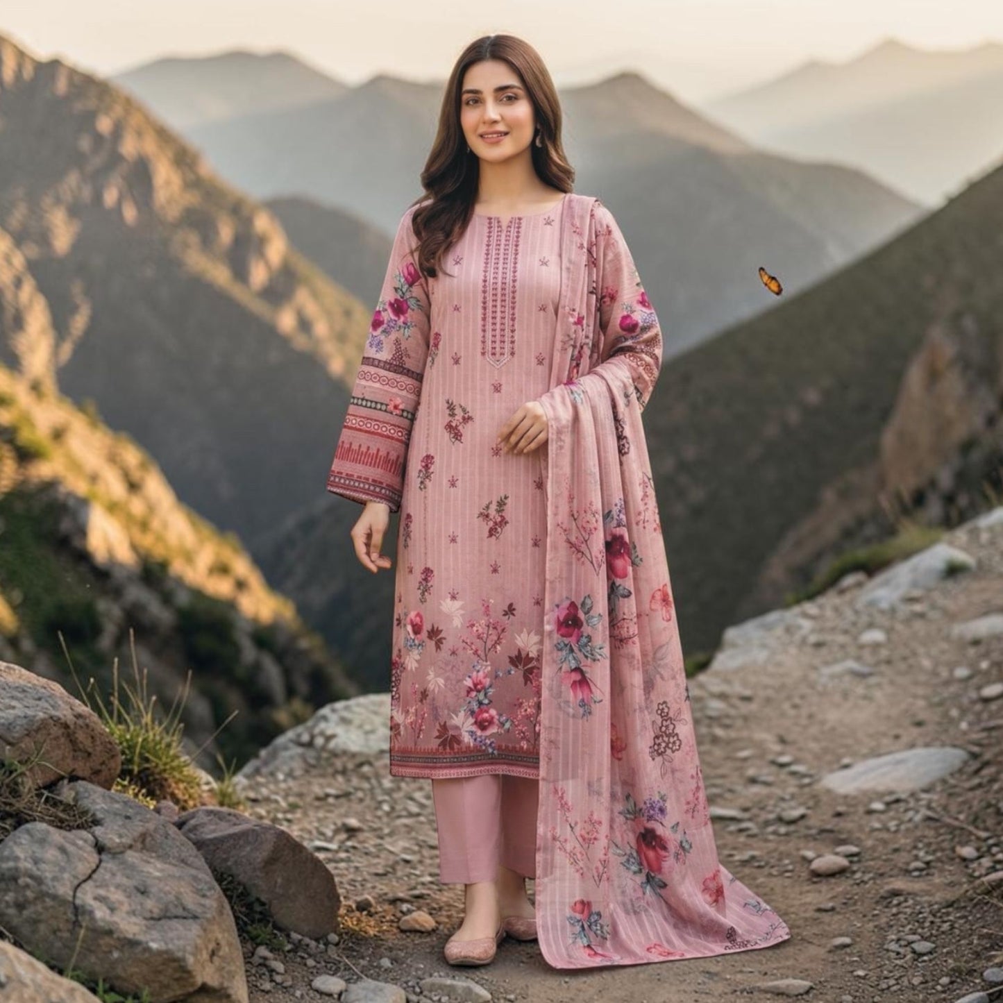 CHARIZMA 3 PIECE - EMBROIDERED FRONT-BAMBER DUPATTA