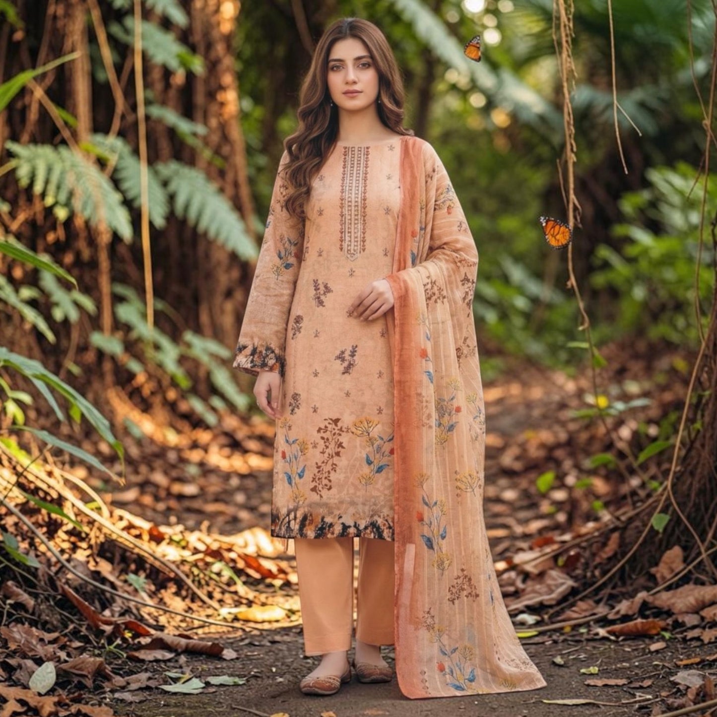 CHARIZMA 3 PIECE - EMBROIDERED FRONT-BAMBER DUPATTA