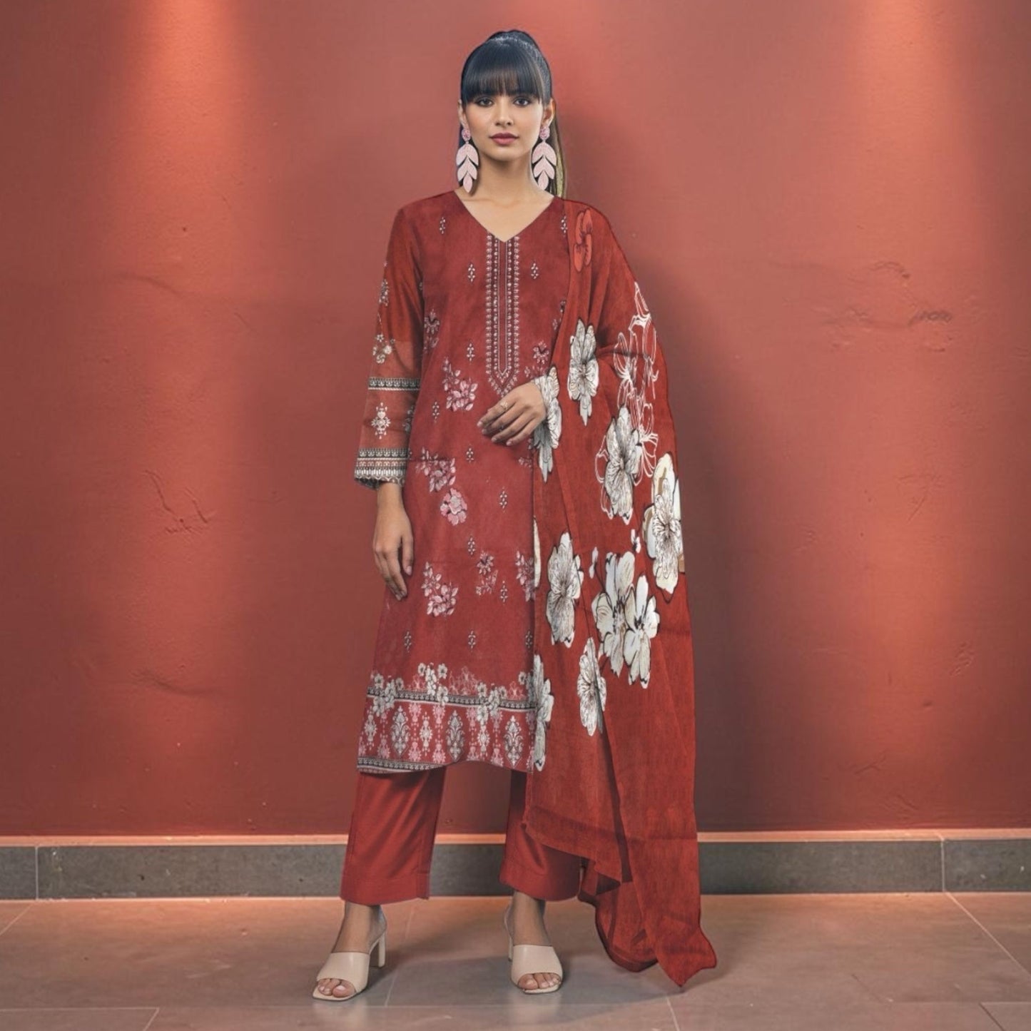 SANA SAFINAZ 3 PIECE - EMBROIDERED FRONT-PRINTED VOIL DUPATTA