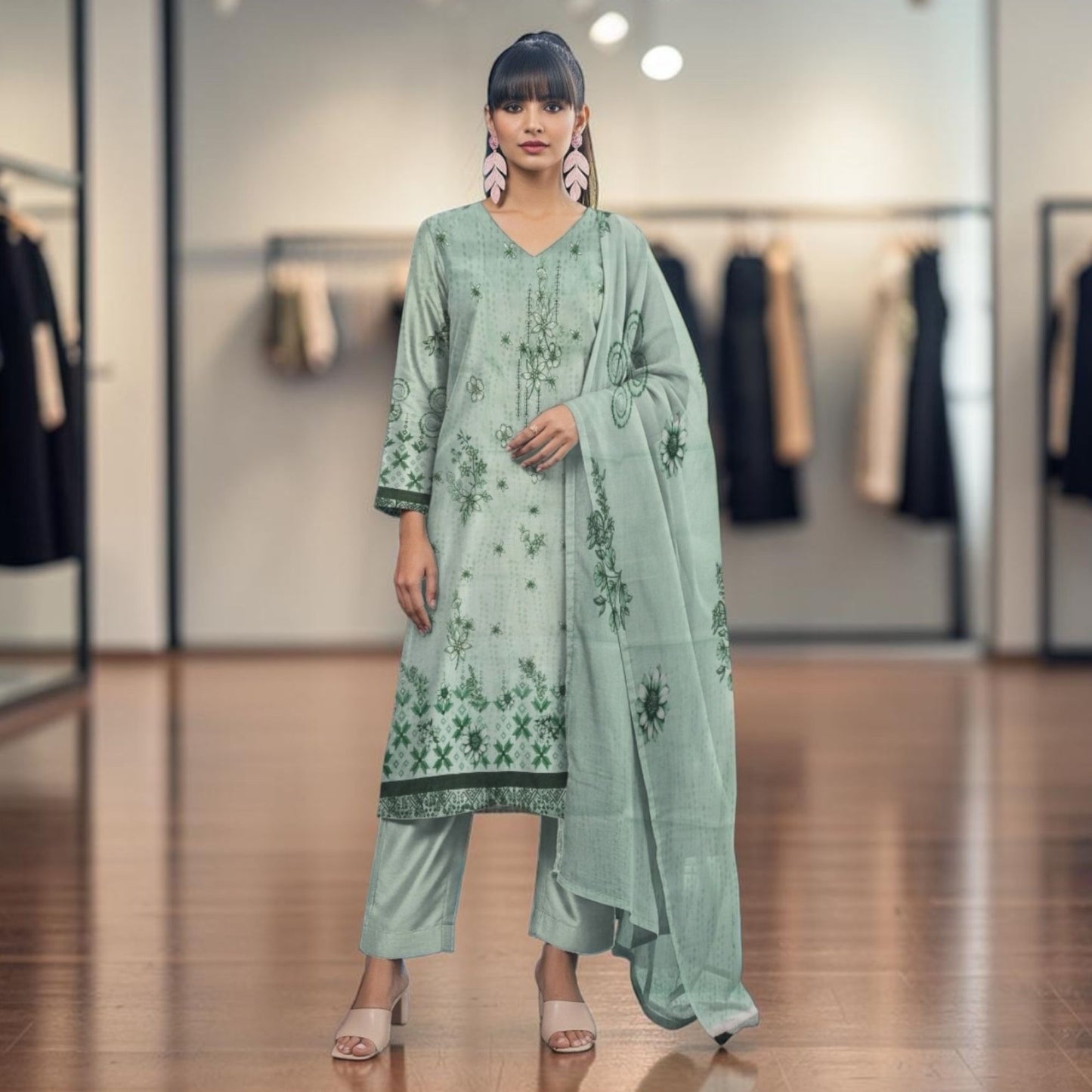SANA SAFINAZ 3 PIECE - EMBROIDERED FRONT-PRINTED VOIL DUPATTA