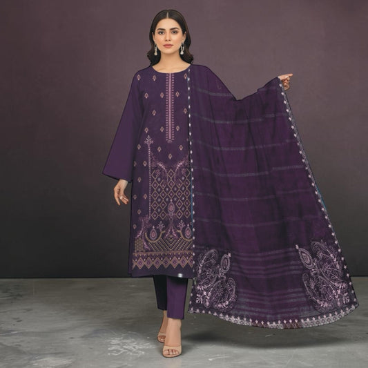 BAREEZE 3 PIECE - EMBROIDERED LAWN SUIT - DESIGN 2