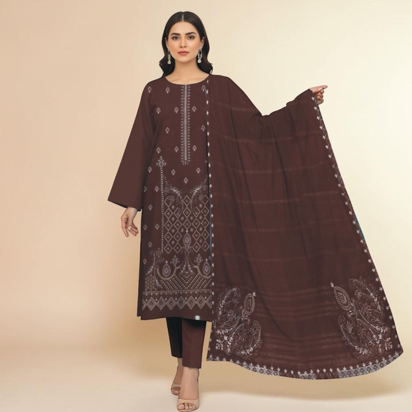 BAREEZE 3 PIECE - EMBROIDERED LAWN SUIT - DESIGN 2