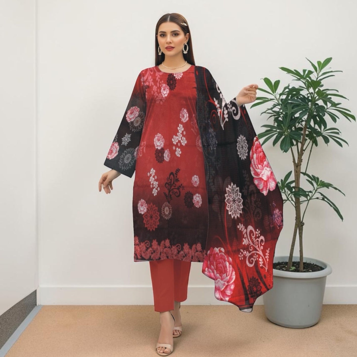 ALKARAM 3 PIECE - ZARI LAWN SUIT - BANA DORIA