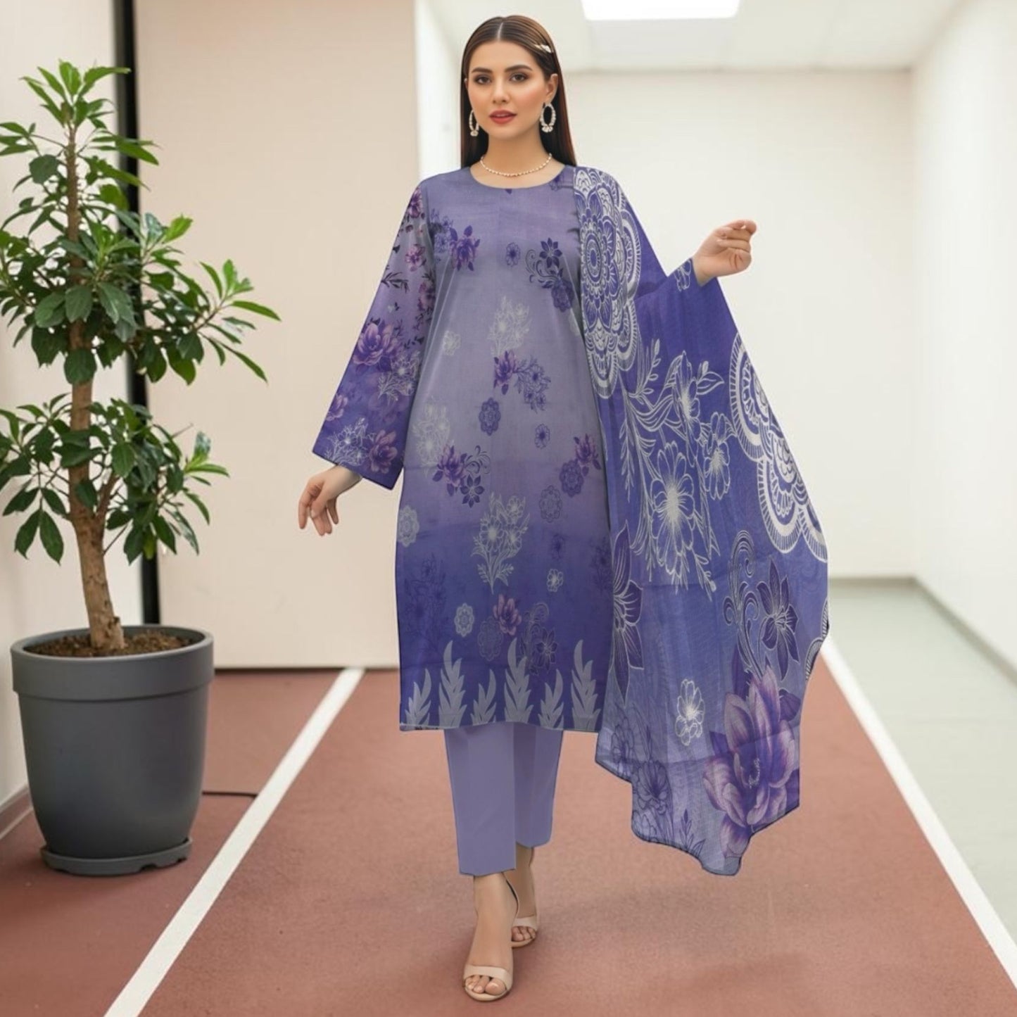 ALKARAM 3 PIECE - ZARI LAWN SUIT - BANA DORIA