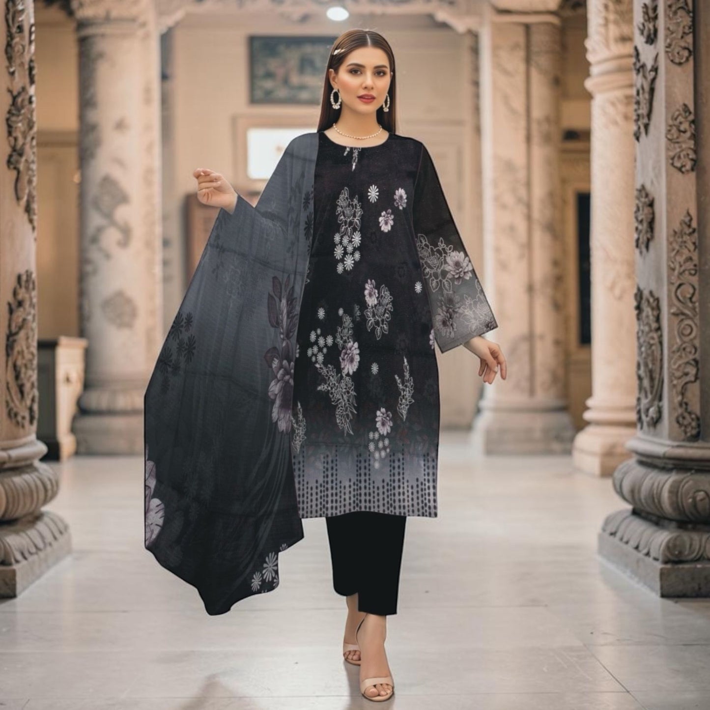 ALKARAM 3 PIECE - ZARI LAWN SUIT - BANA DORIA