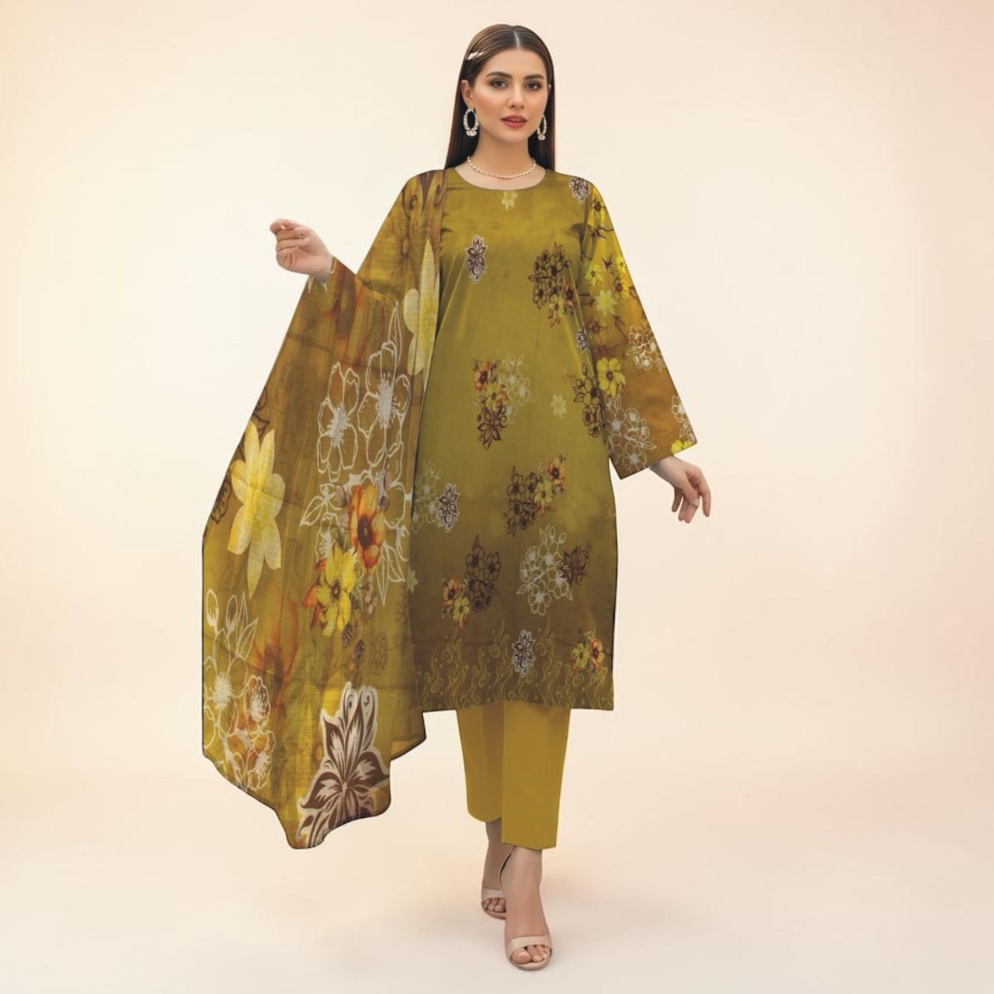ALKARAM 3 PIECE - ZARI LAWN SUIT - BANA DORIA