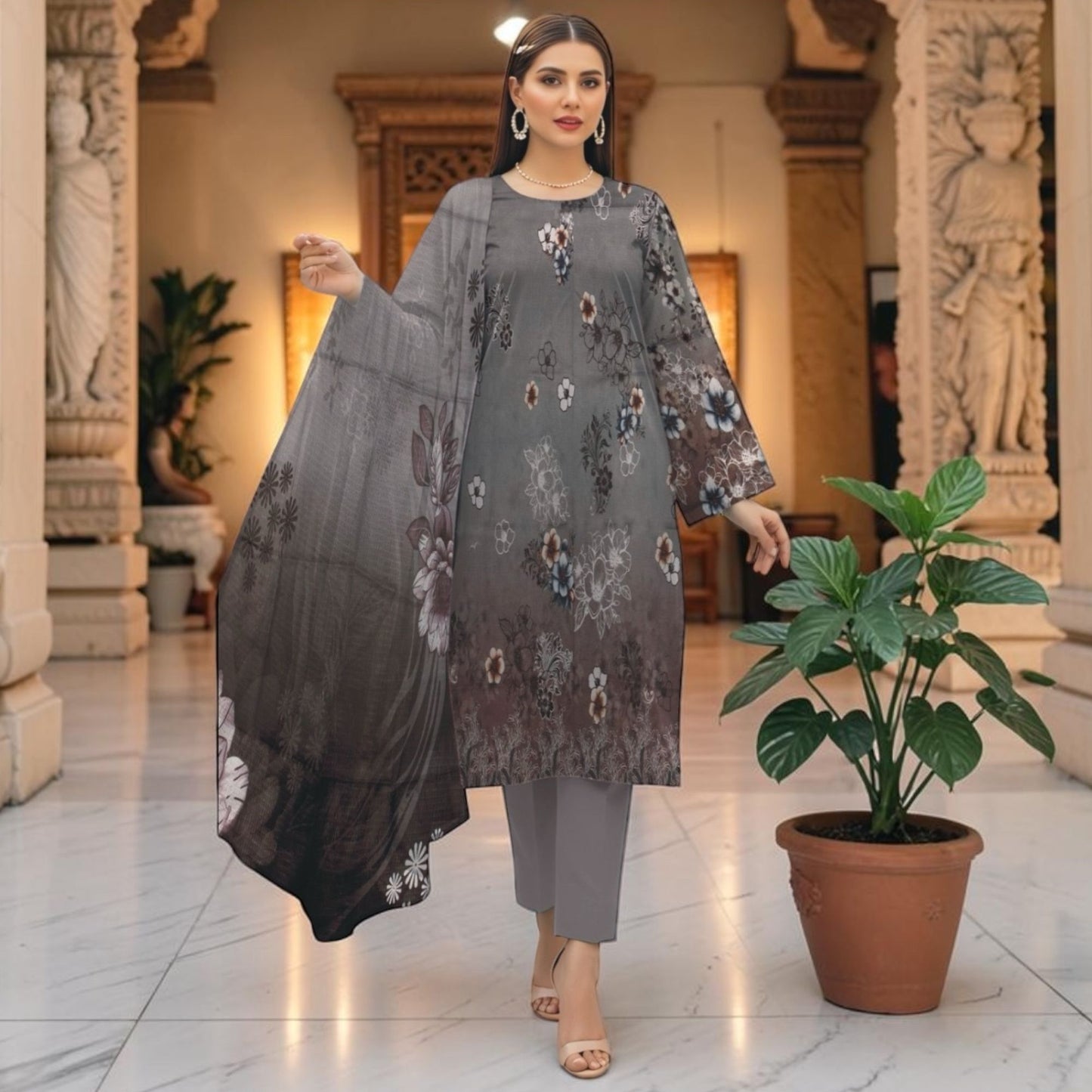 ALKARAM 3 PIECE - ZARI LAWN SUIT - BANA DORIA