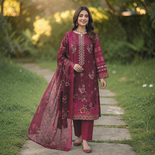 CHARIZMA 3 PIECE - EMBROIDERED FRONT-BAMBER DUPATTA