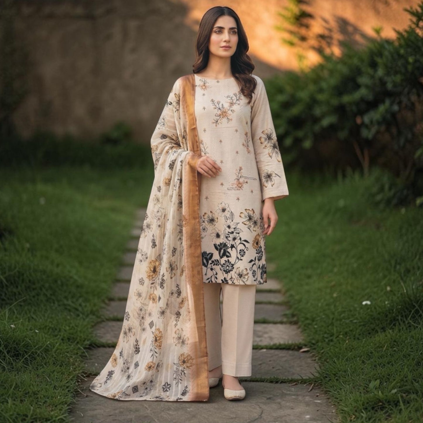 CHARIZMA 3 PIECE - EMBROIDERED FRONT-BAMBER DUPATTA