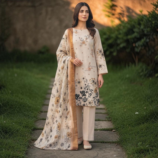 CHARIZMA 3 PIECE - EMBROIDERED FRONT-BAMBER DUPATTA
