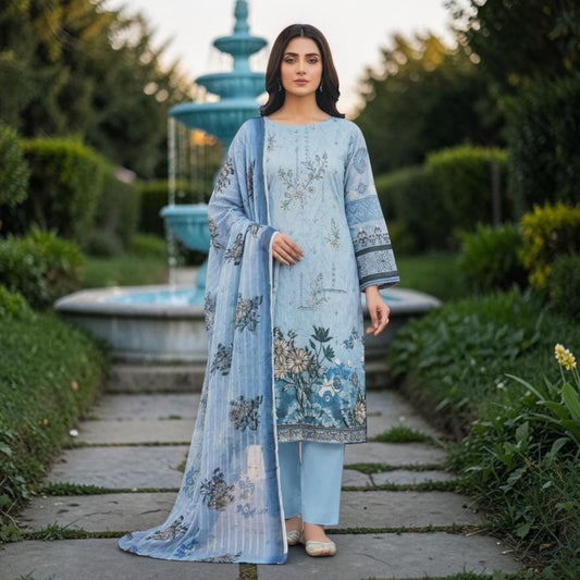 CHARIZMA 3 PIECE - EMBROIDERED FRONT-BAMBER DUPATTA