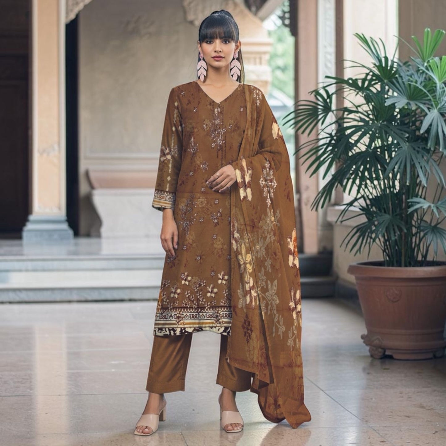 SANA SAFINAZ 3 PIECE - EMBROIDERED FRONT-PRINTED VOIL DUPATTA