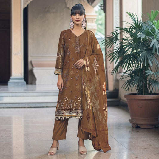 SANA SAFINAZ 3 PIECE - EMBROIDERED FRONT-PRINTED VOIL DUPATTA