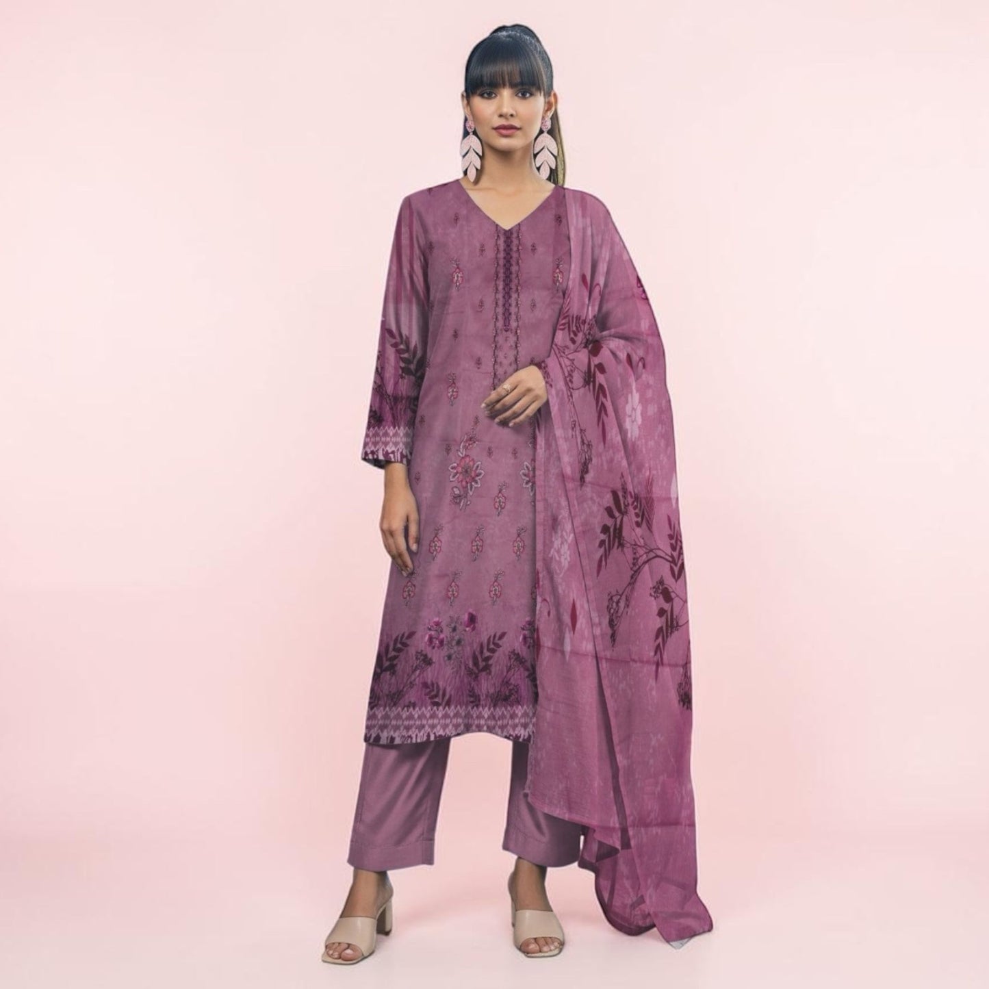 SANA SAFINAZ 3 PIECE - EMBROIDERED FRONT-PRINTED VOIL DUPATTA