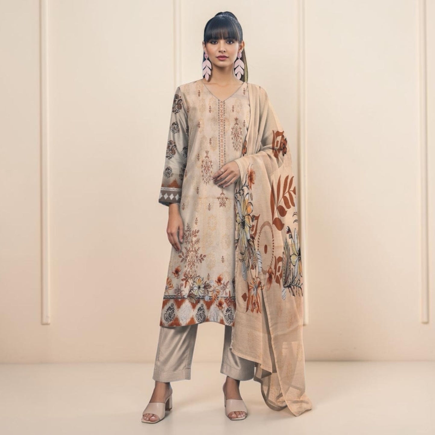 SANA SAFINAZ 3 PIECE - EMBROIDERED FRONT-PRINTED VOIL DUPATTA