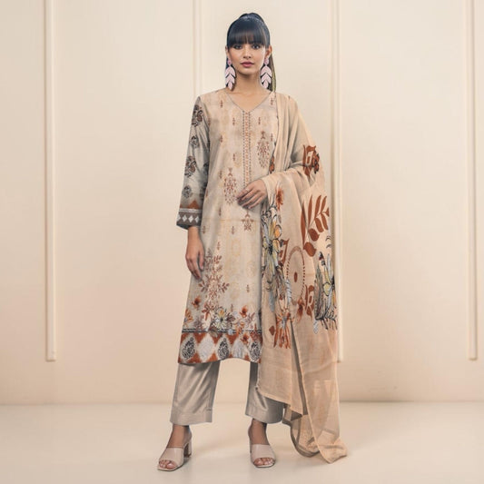 SANA SAFINAZ 3 PIECE - EMBROIDERED FRONT-PRINTED VOIL DUPATTA